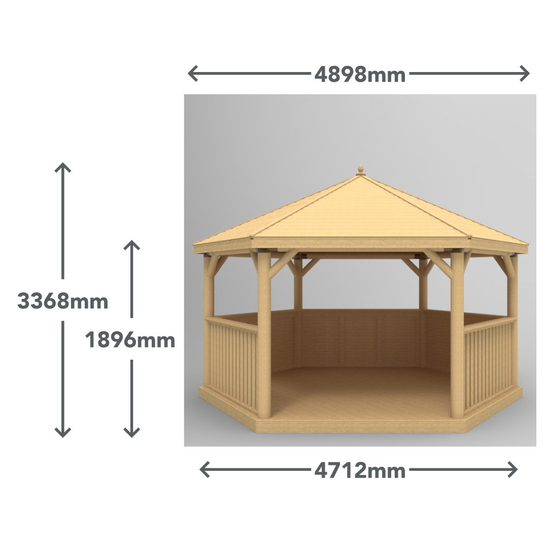 Image for Forest 4.7m Hexagonal Wooden Garden Gazebo with Thatched Roof - Furnished (Cream)