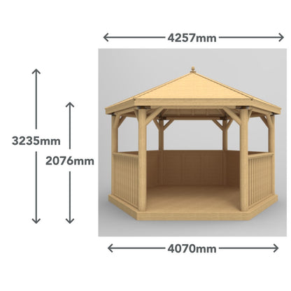 Image for Forest 4m Hexagonal Wooden Garden Gazebo with Thatched Roof - Furnished (Cream)