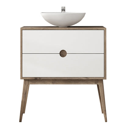 Aqua Kompass 2 Drawer Vanity Unit Oak/White - 800mm x 480mm x 450mm w/ Lavabo Garbo Wash Basin