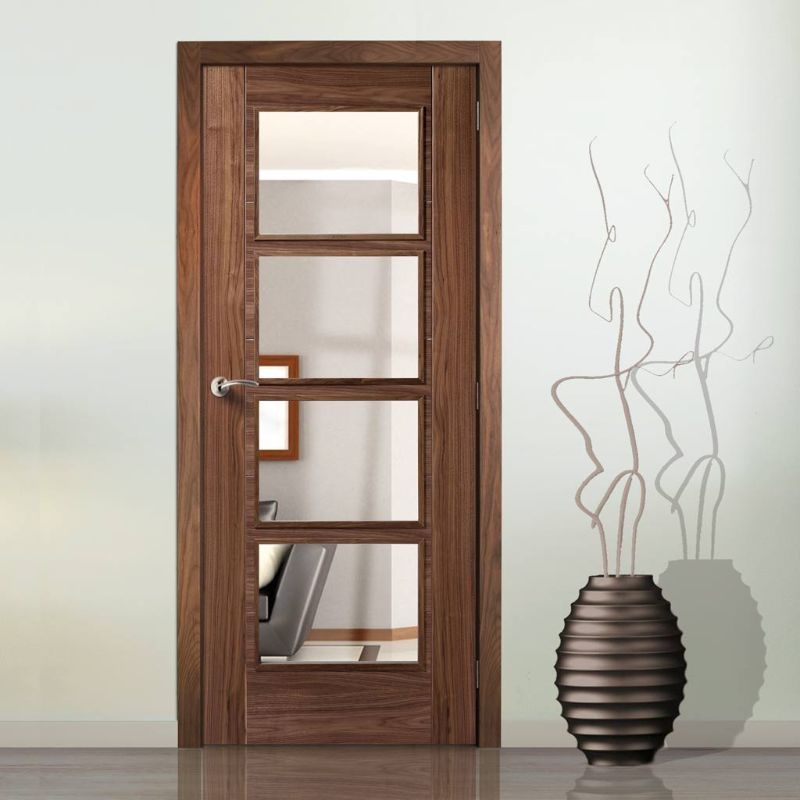 LPD Vancouver Walnut 4 Lite Clear Glazed FD30 Internal Fire Door 78in x 30in x 44mm (1981 x 762mm)