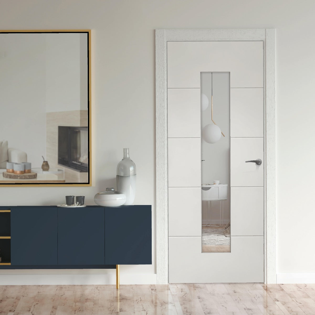 JB Kind 4 Line Horizontal Internal White Primed Glazed Door - 1981 x 762 x 35mm