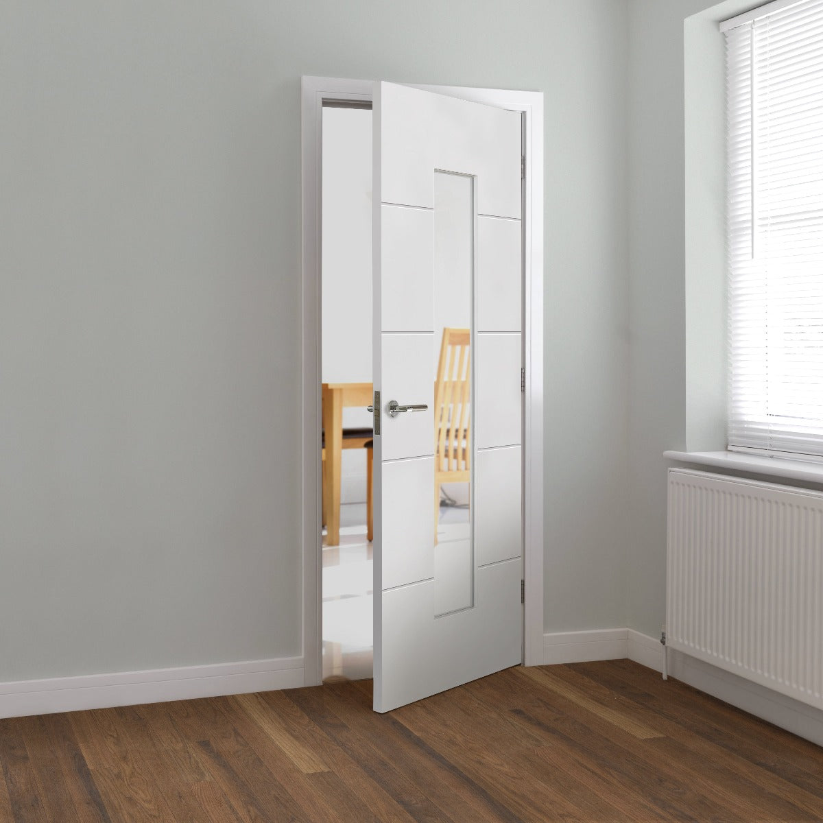 JB Kind 4 Line Horizontal Internal White Primed Glazed Door - 1981 x 762 x 35mm