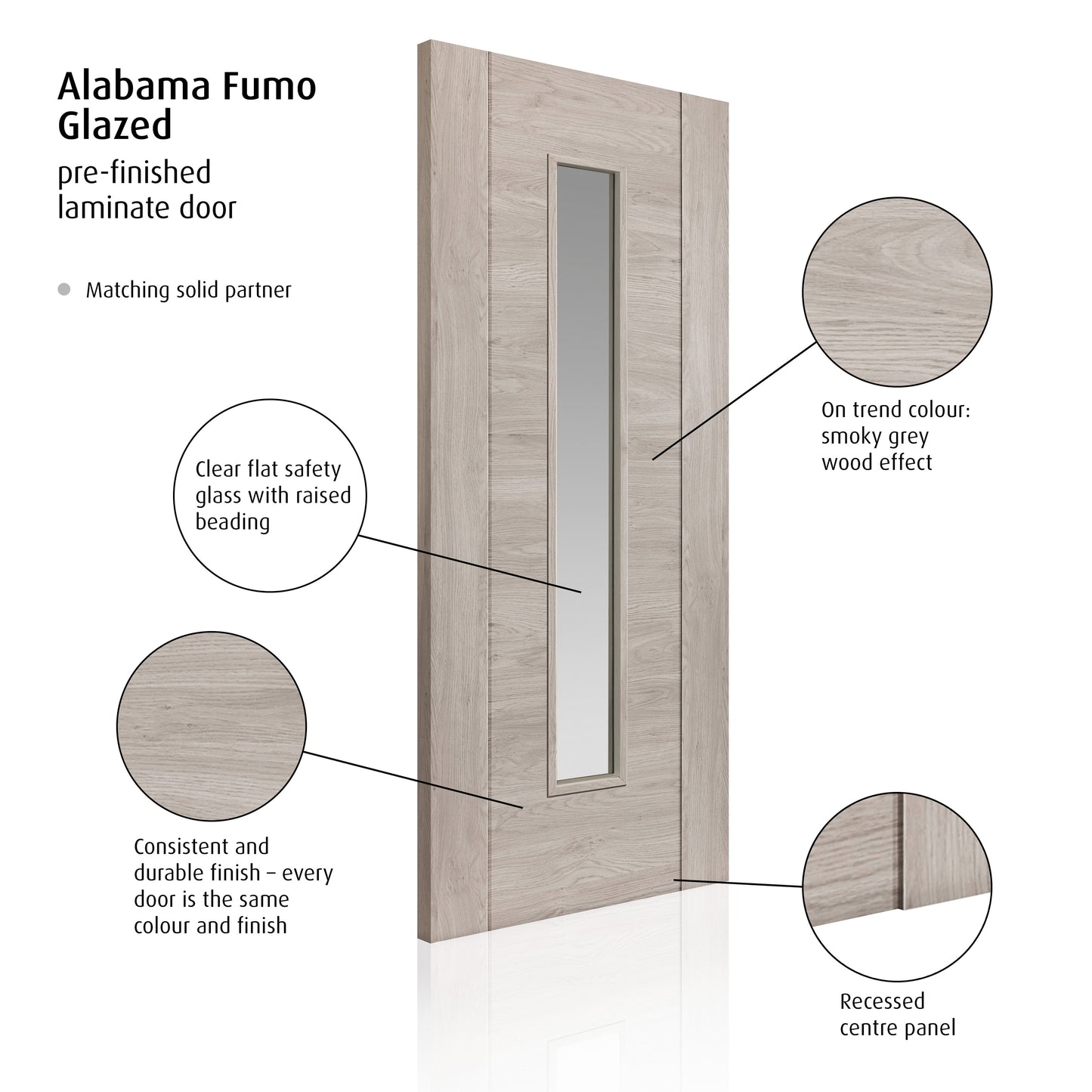 Image for JB Kind Alabama Glazed Fumo Wood Effect Laminate Internal Door