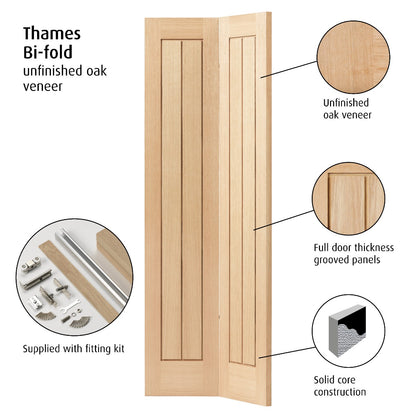 JB Kind Oak Cottage Thames Bi-Fold Internal Door Unfinished