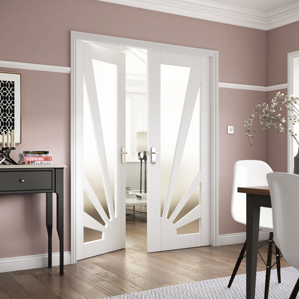 JB Kind White Primed Aurora Etched Glazed Door