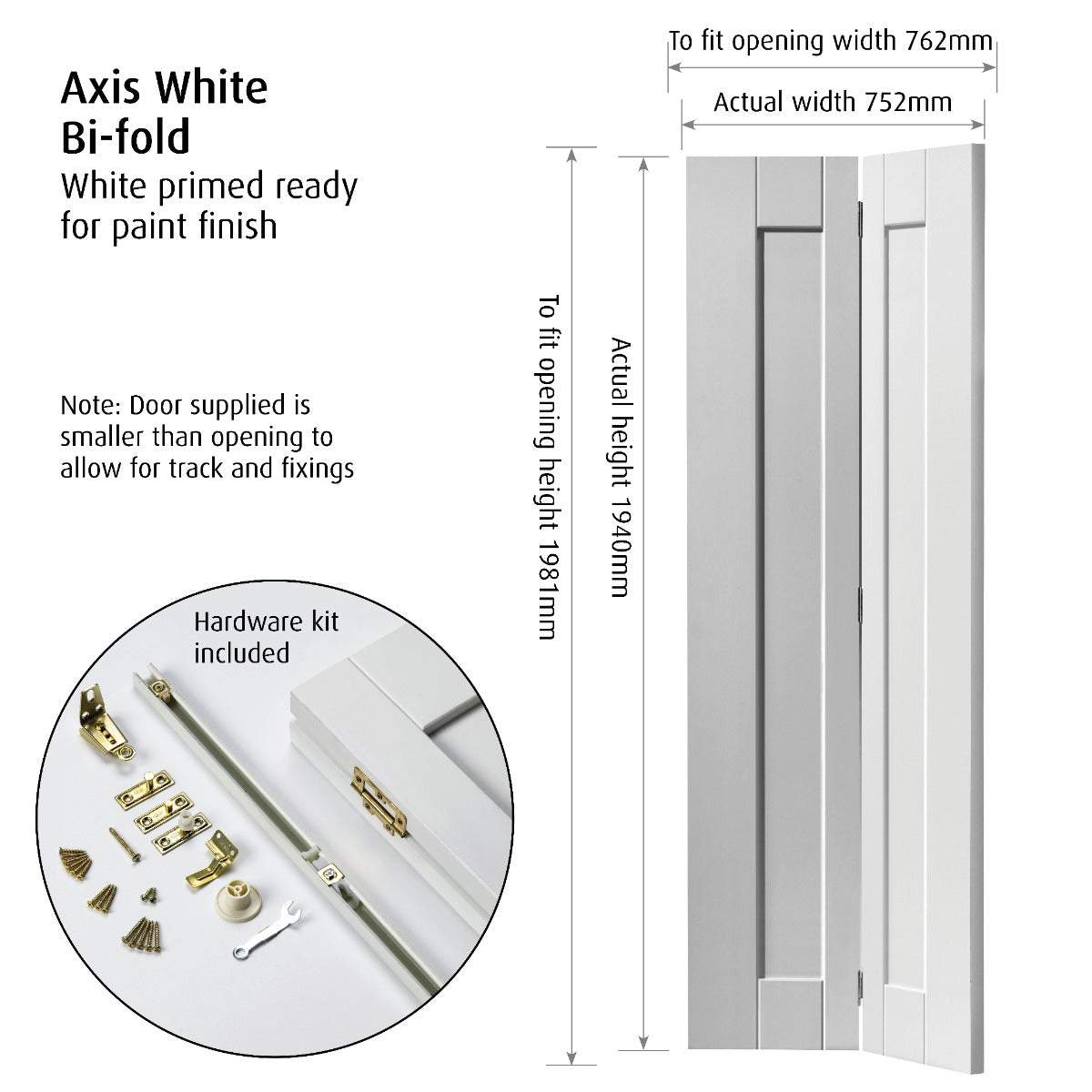 JB Kind Axis White Bi-Fold Primed Door