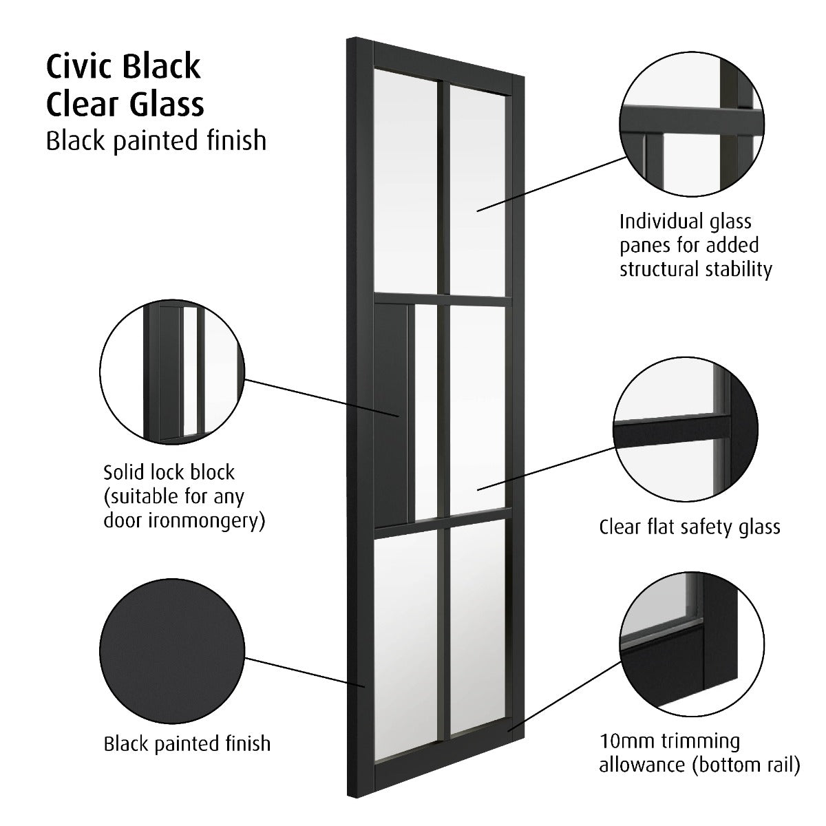 JB Kind Civic Black Clear Glass Internal Door