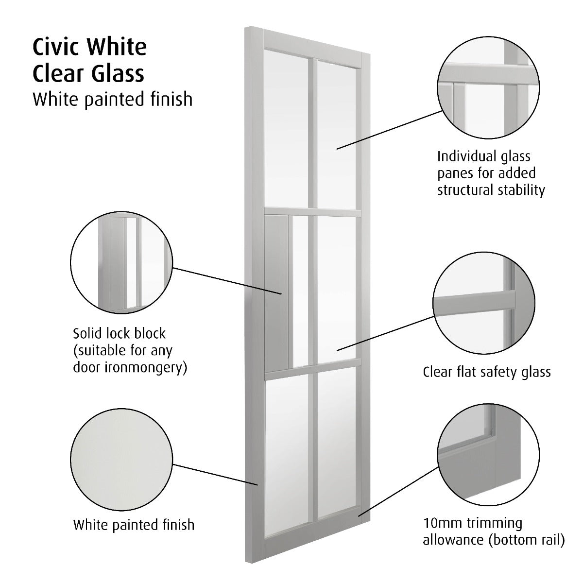 JB Kind Civic White Clear Glass Internal Door