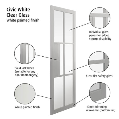 JB Kind Civic White Clear Glass Internal Door