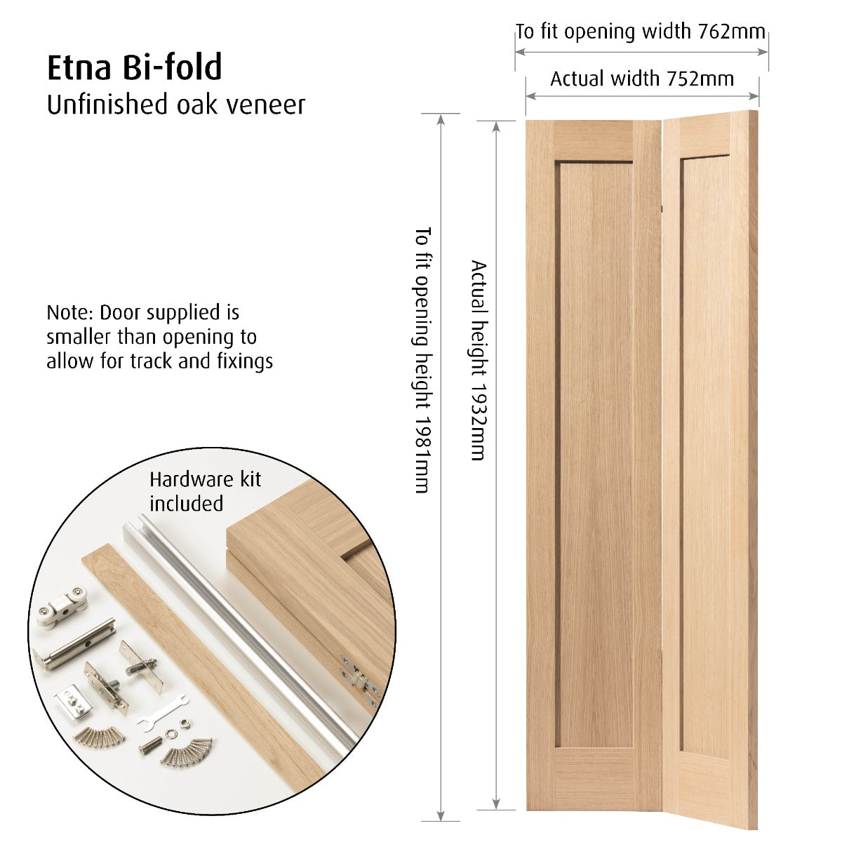 JB Kind Oak Etna Bi-Fold Internal Door Unfinished