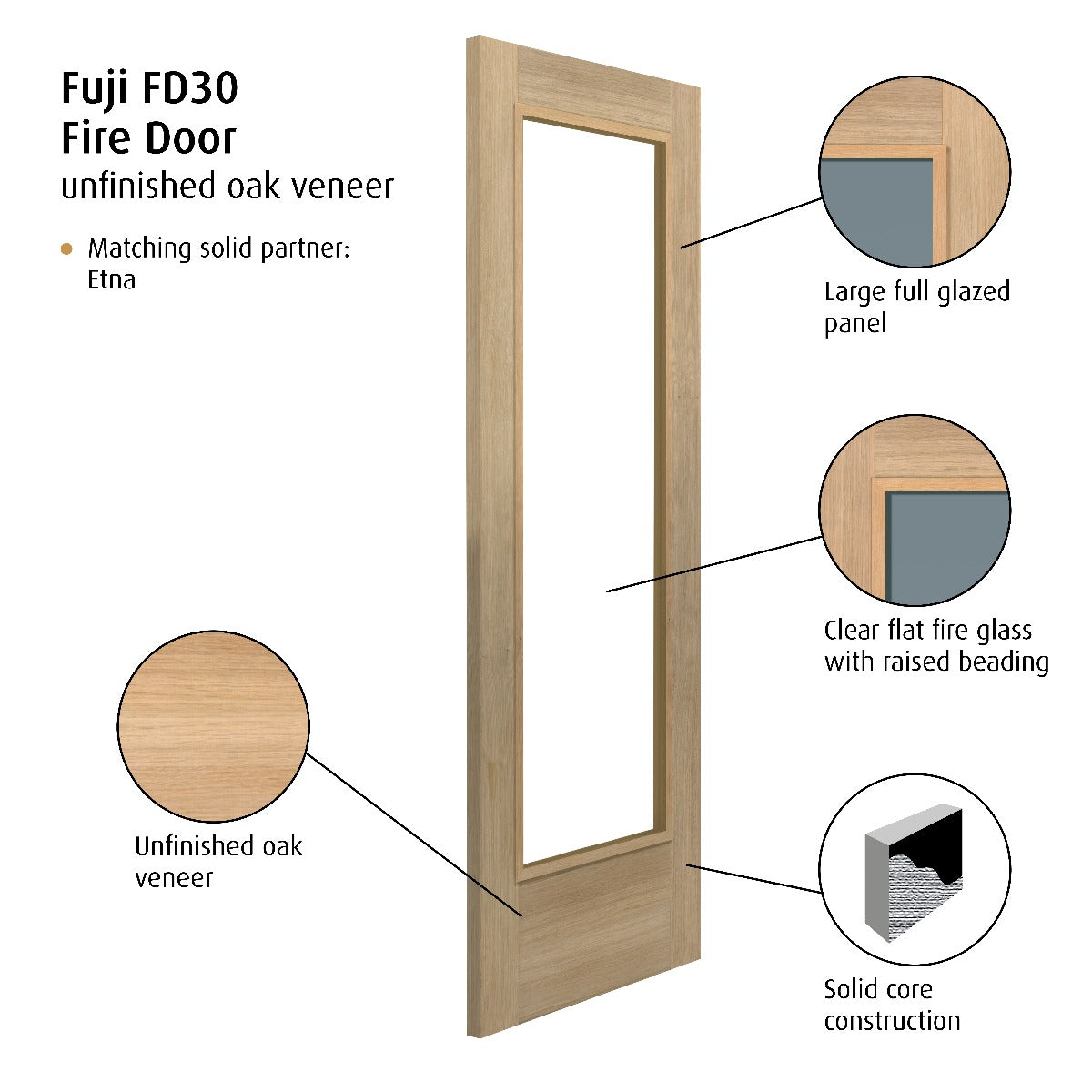 JB Kind Oak Glazed Fuji Internal Fire Door