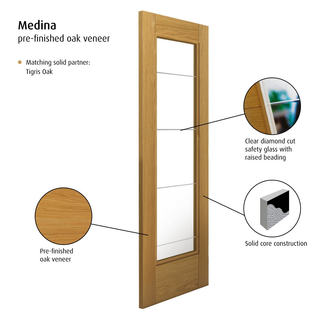 Image for JB Kind Oak Medina Glazed Pre-Finished Internal Door