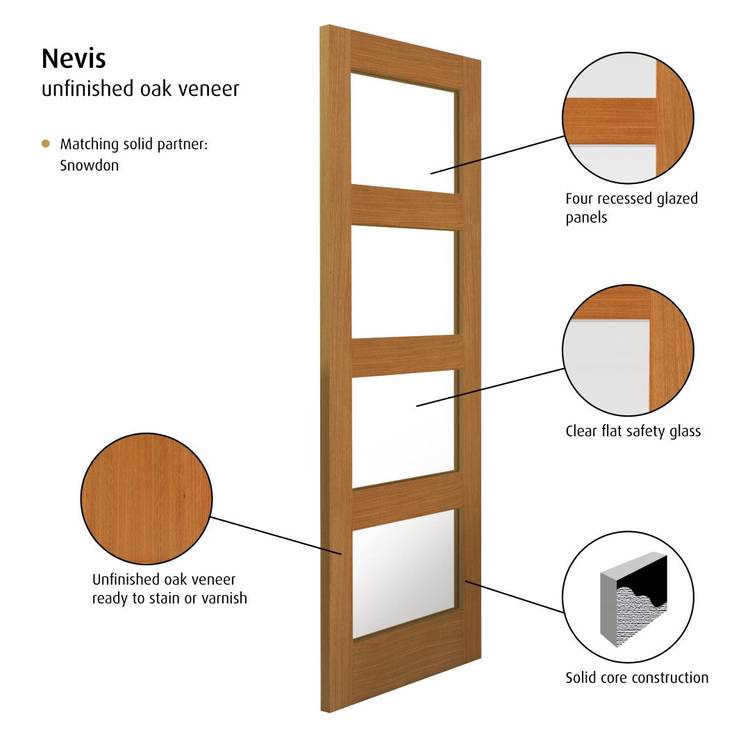 Image for JB Kind Oak Glazed Nevis Internal Door Unfinished