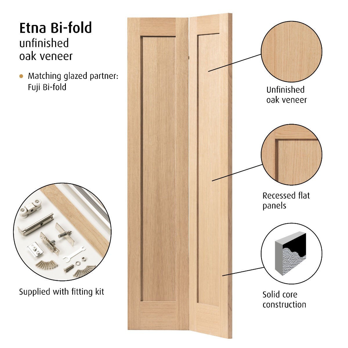 JB Kind Oak Etna Bi-Fold Internal Door Unfinished