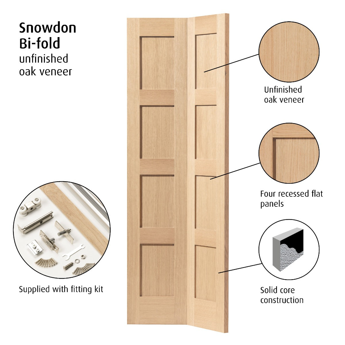 JB Kind Oak Snowdon Bi-Fold Internal Door Unfinished