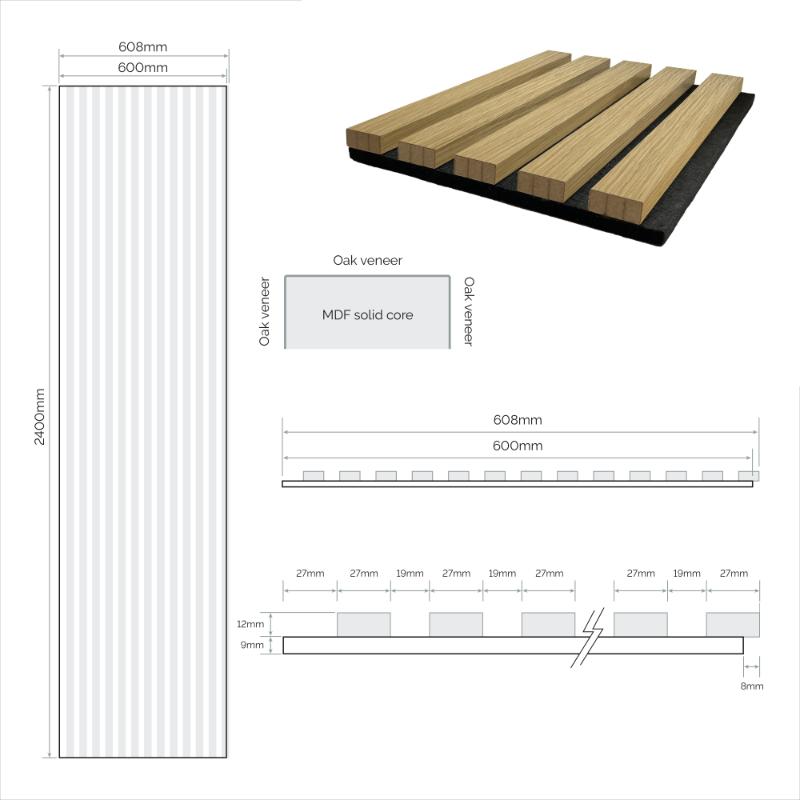 JB Kind Acoustic Wall Panel 2400mm x 600mm - Oak