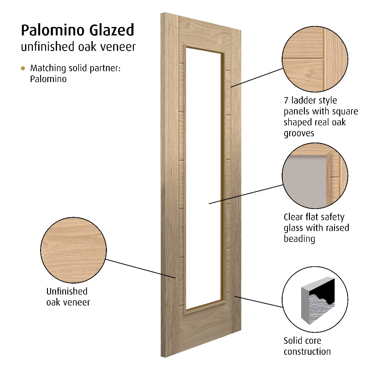 JB Kind Palomino Oak Glazed Internal Door