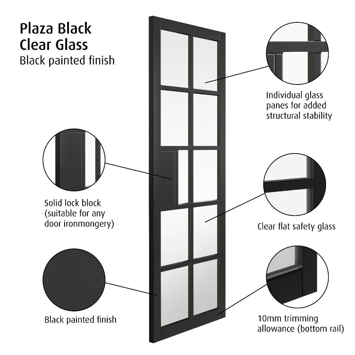 JB Kind Plaza Black Clear Glass Internal Door