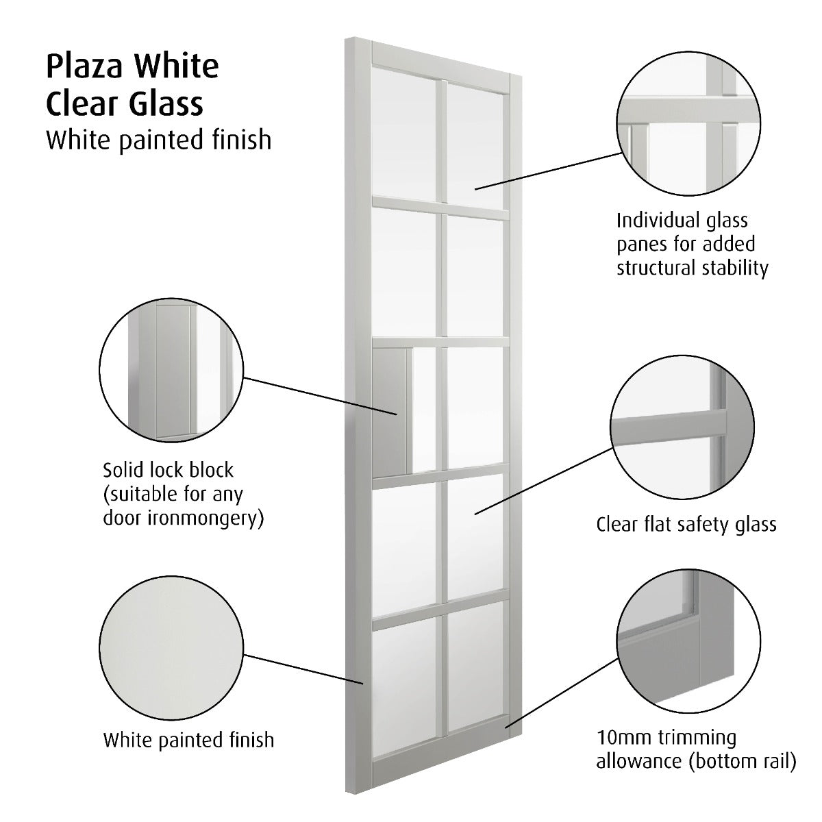 JB Kind Plaza White Clear Glass Internal Door