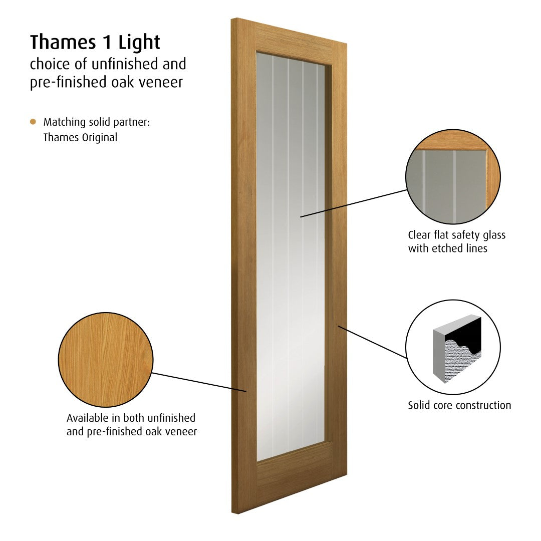 Image for JB Kind Oak Cottage Thames 1 Light Glazed Internal Door Unfinished