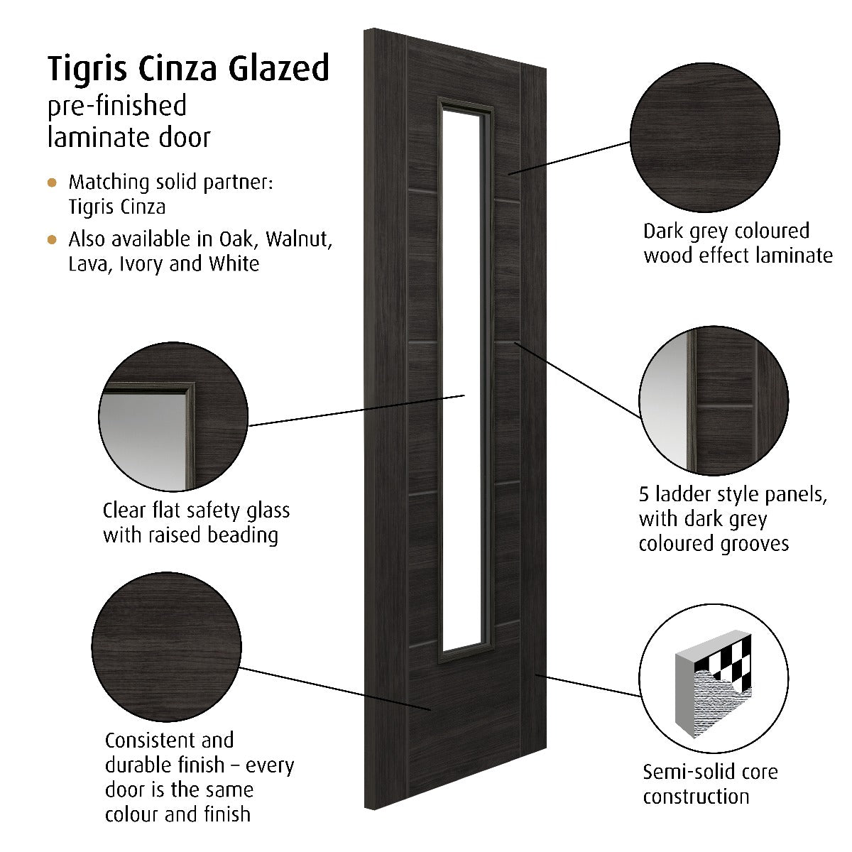 JB Kind Dark Grey Tigris Cinza Laminate Internal Glazed Door