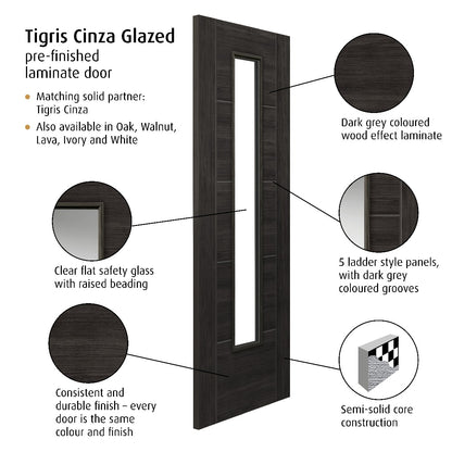 JB Kind Dark Grey Tigris Cinza Laminate Internal Glazed Door