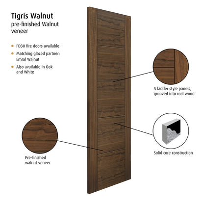 Image for JB Kind River Walnut Modern Tigris Pre-Finished Internal Door