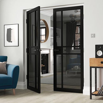 JB Kind City Black Painted Tinted Glass Glazed Internal Door