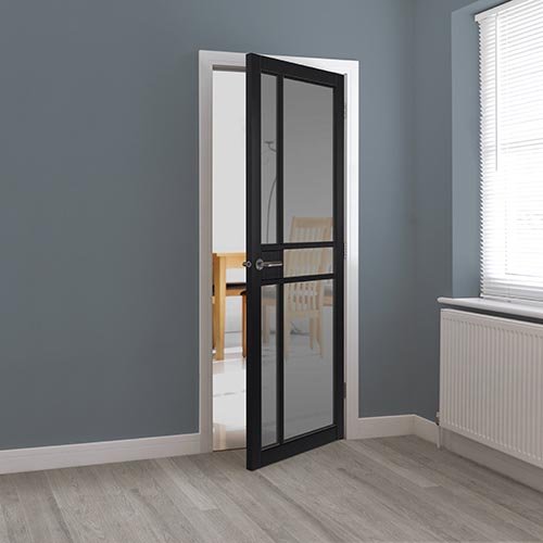 JB Kind City Black Painted Tinted Glass Glazed Internal Door