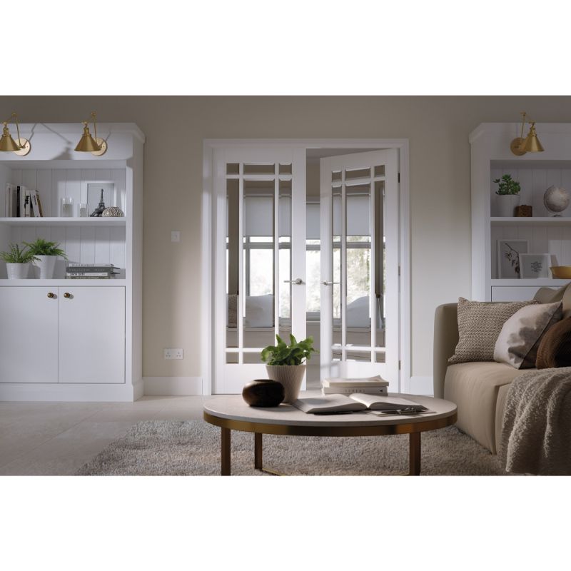 Image for LPD White Manhattan Glazed Internal Door Pair-78in x 54in x 40mm (1981 x 1372mm)