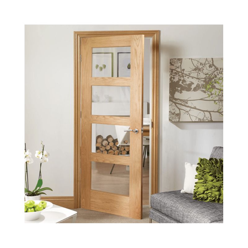 Image for XL Joinery Shaker 4 Light Internal Oak Door with Clear Glass 2040 x 826 x 40mm
