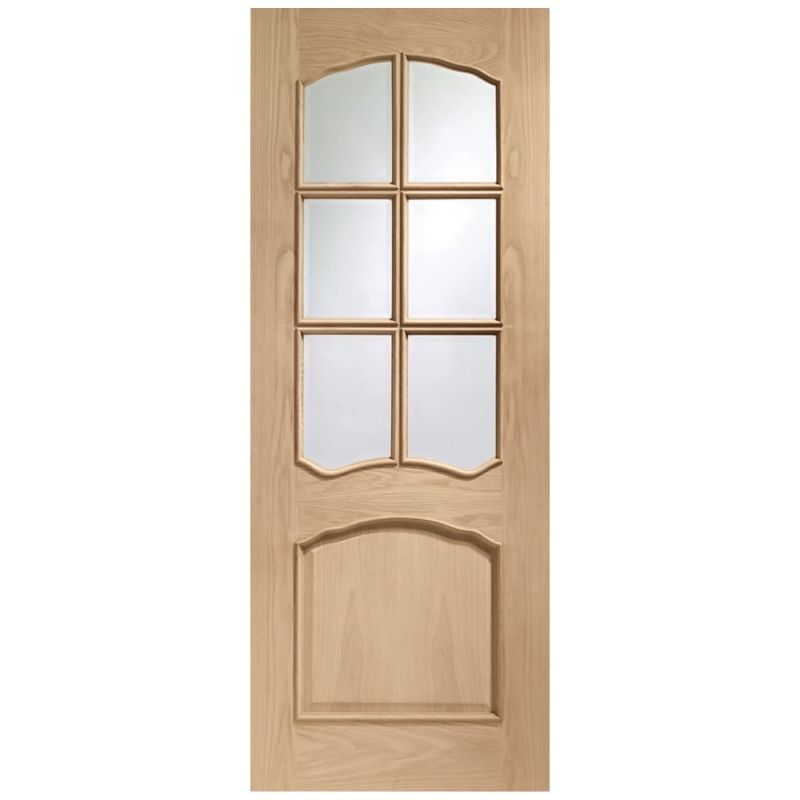 Image for XL Joinery Riviera Internal Oak Door With Raised Mouldings and Clear Bevelled Glass 2040 x 726 x 40mm