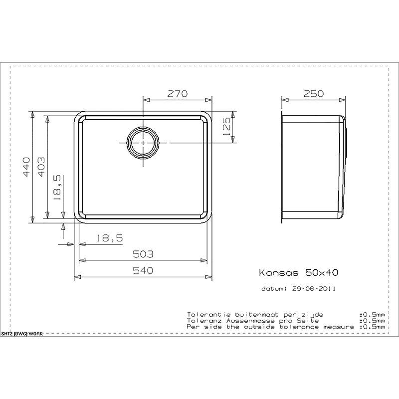 Reginox Kansas 50x40 Integrated Stainless Steel Kitchen Sink