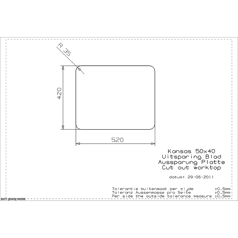 Reginox Kansas 50x40 Integrated Stainless Steel Kitchen Sink