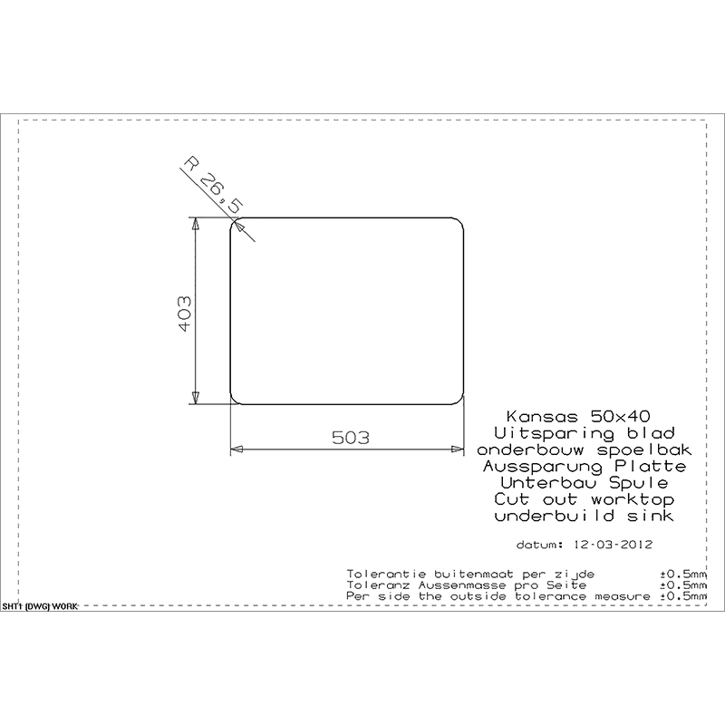 Reginox Kansas 50x40 Integrated Stainless Steel Kitchen Sink