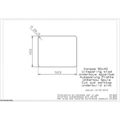 Reginox Kansas 50x40 Integrated Stainless Steel Kitchen Sink