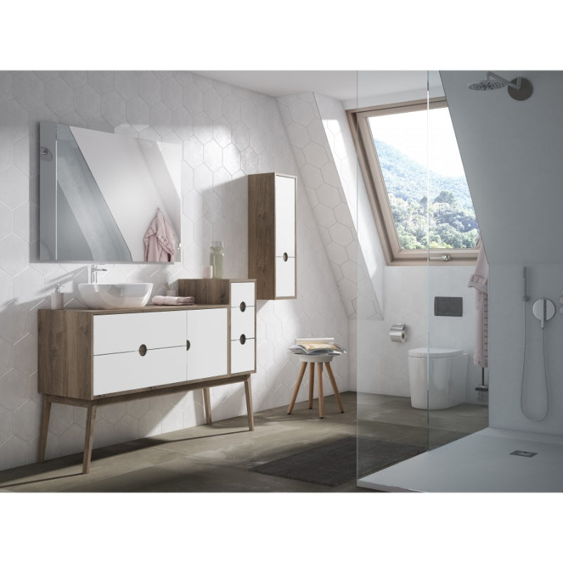 Aqua Kompass 1 Door 2 Drawer Vanity Oak/White - 1000mm x 480mm x 450mm 