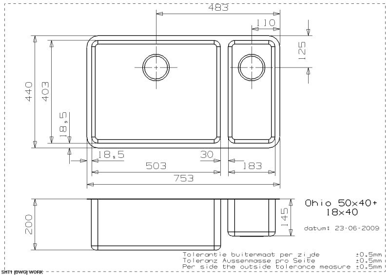 Image for Reginox Ohio 50x40+18x40 Integrated Stainless Steel Kitchen Sink