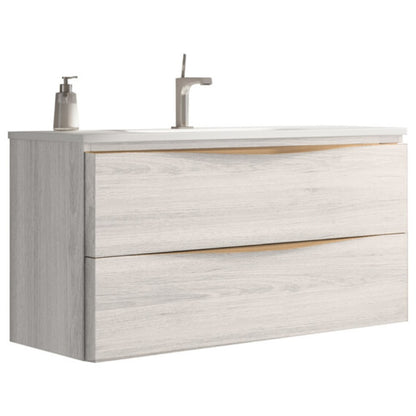 Aqua Vogue 2 Drawer Wall Hung Vanity Unit - Birch with Copper Handles and Flat Basin