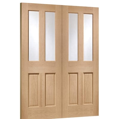 XL Joinery Malton Internal Oak Rebated Door Pair with Clear Bevelled Glass