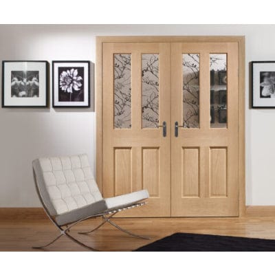 XL Joinery Malton Internal Oak Rebated Door Pair with Clear Bevelled Glass