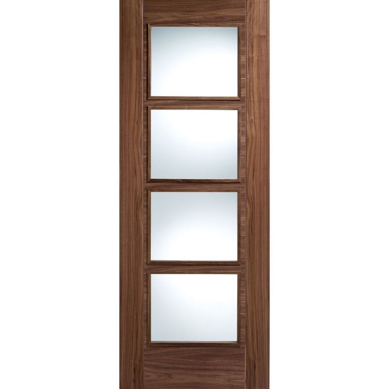 LPD Vancouver Walnut 4 Lite Clear Glazed FD30 Internal Fire Door 78in x 27in x 44mm (1981 x 686mm)