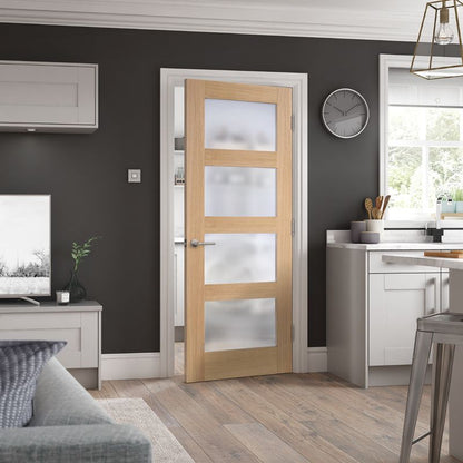 LPD Contemporary Pre-Finished Oak Frosted Glazed Internal Door