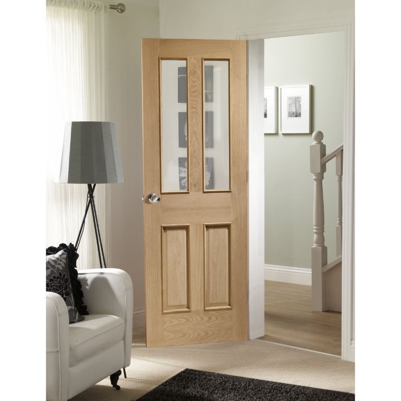 Image for XL Joinery Malton With Raised Mouldings Internal Oak Door with Clear Bevelled Glass 1981 x 838 x 35mm (33")