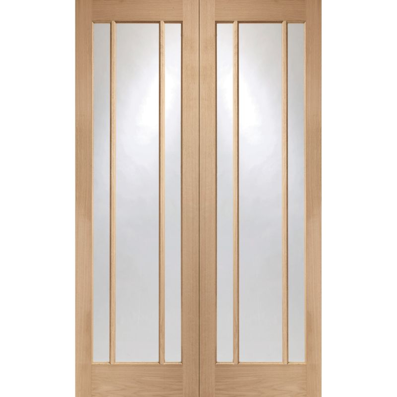 Image for XL Joinery Worcester Internal Oak Rebated Door Pair with Clear Glass 1981 x 1524 x 40mm (60")