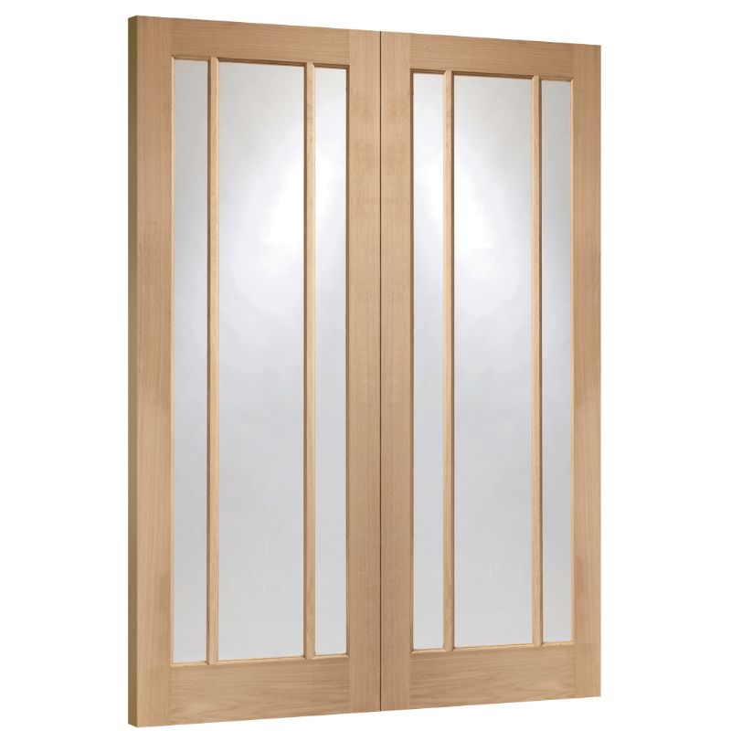 Image for XL Joinery Worcester Internal Oak Rebated Door Pair with Clear Glass 1981 x 1524 x 40mm (60")