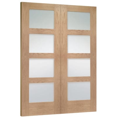 XL Joinery Shaker Internal Oak Rebated Door Pair with Clear Glass