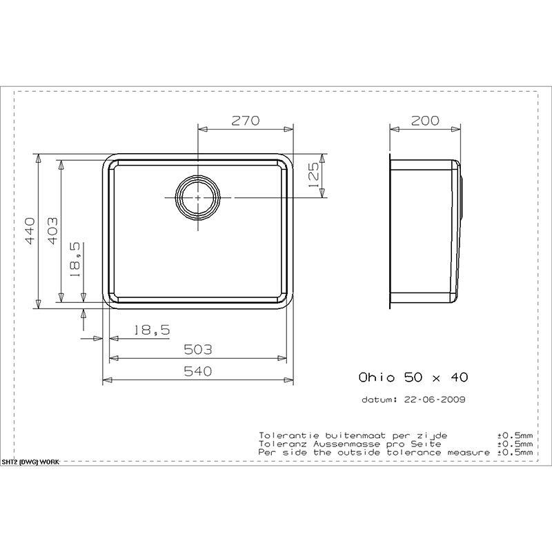 Reginox Ohio 50x40 Integrated Stainless Steel Kitchen Sink