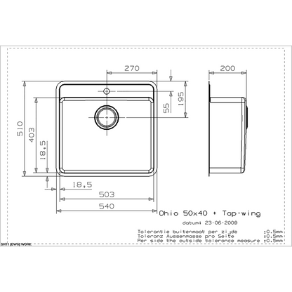 Reginox Ohio 50x40 Tapwing Integrated Stainless Steel Kitchen Sink