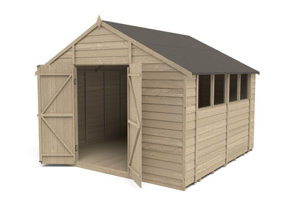 4LIFE Overlap Pressure Treated Apex Shed - Double Door (HD) - 10 x 10ft